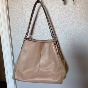 Coach Beige and Tan Leather Shoulder Bag